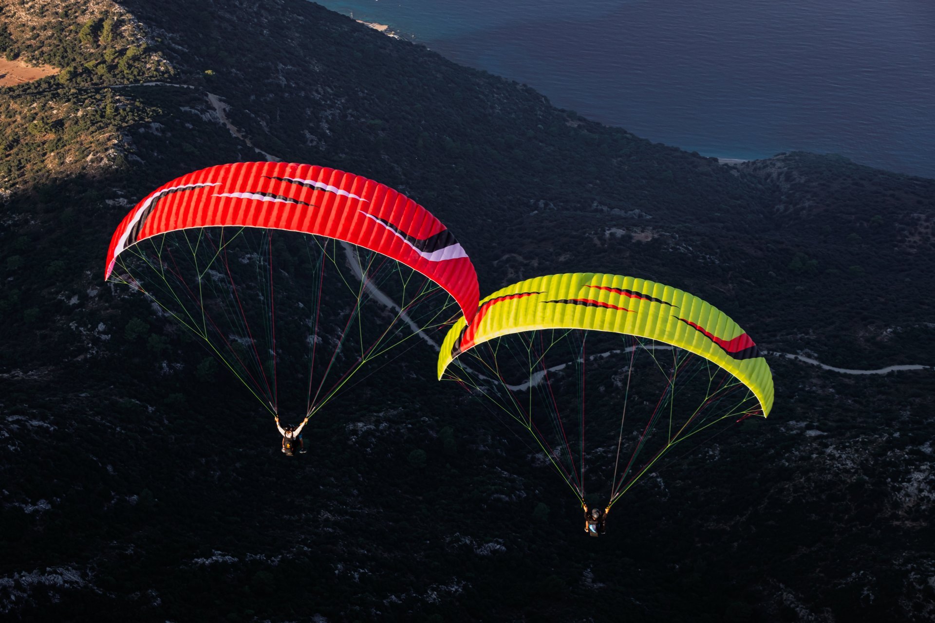 Sky Paragliders Metis 5 tandem wing in flight.